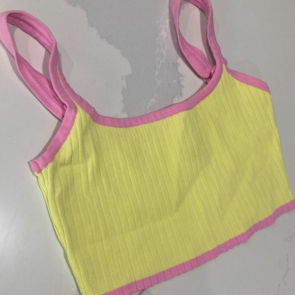 Yellow and Pink Ribbed Crop Top - Picture 2 of 3